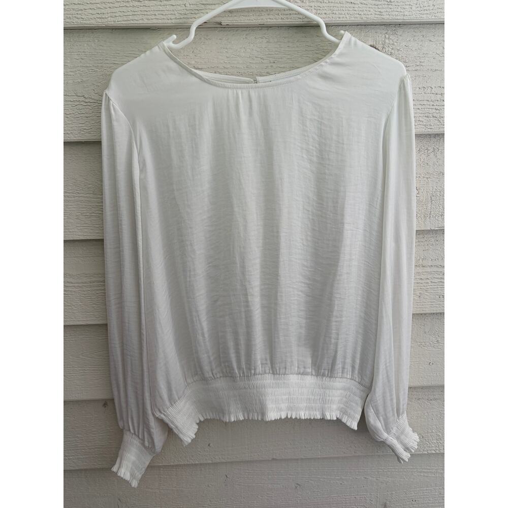 Bar III White Long Sleeve Smocked Hem Blouse – Women's XL